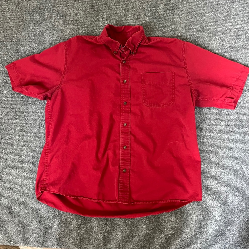 Eddie Bauer Mens XL Red Short Sleeve Button Down Shirt Relaxed Fit Cotton
